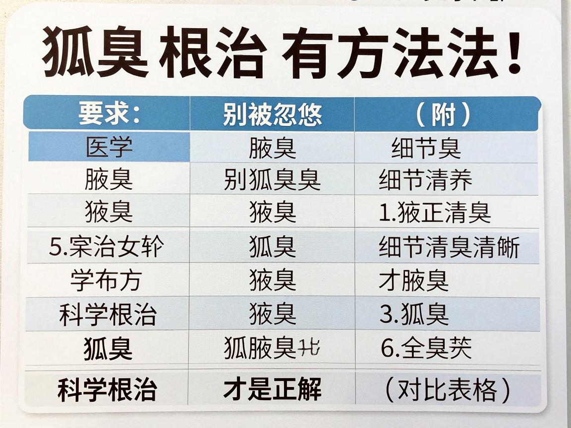 狐臭根治有方法！别被忽悠，科学根治狐臭才是正解（附对比表格）